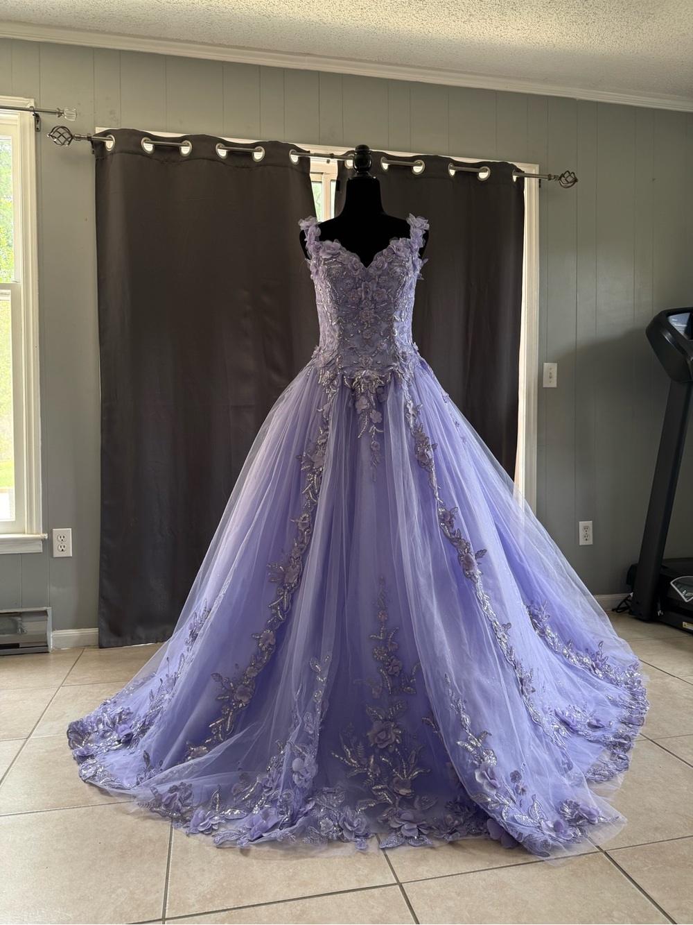 Lavender Floral AppliquƩ Ball Gown Prom Dress